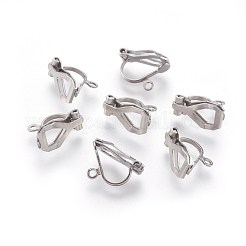 変色しにくい304ステンレススチールのクリップオンイヤリング部品  ステンレス鋼色  12~12.5x8~8.5x6mm  穴：1.2mm&nbsp;STAS-F188-07P