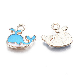 合金エナメルチャーム  カドミウムフリー＆鉛フリー  クジラ  ライトゴールド  ディープスカイブルー  12.5x13x1.5mm  穴：1mm&nbsp;X-ENAM-S115-037D
