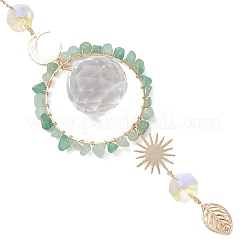 Glass Teardrop with Natural Green Aventurine Chip Bead Hanging Suncatchers&nbsp;HJEW-JM04792