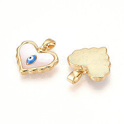 Brass Pave Natural Shell Heart Pendants&nbsp;KK-N258-07G