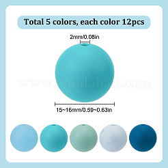 60個 2種類の丸型シリコンフォーカルビーズと蛍光アクリルビーズ  ミックスカラー  15mm  穴：2mm&nbsp;SIL-SP0001-01B