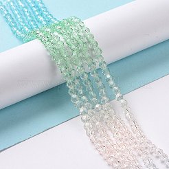 透明ガラスビーズ連売り  セグメント化されたマルチカラービーズ  ファセット（32ファセット）  ラウンド  ミディアムシーグリーン  4~4.5mm  穴：1mm  約87~93個/連  32~33cm&nbsp;GLAA-E036-07C