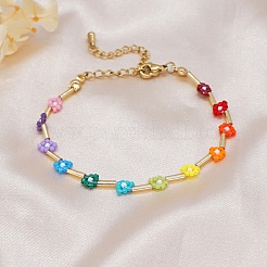 MIYUKIグラスシードデイジーフラワービーズブレスレット女性用  カラフル  6-1/2インチ（16.5cm）&nbsp;BJEW-A121-66