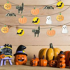 30 個 6 スタイルハロウィンラックメッキ合金エナメルペンダント  カドミウムフリー＆ニッケルフリー＆鉛フリー  エメラルドラインストーンとキラキラパウダーで  猫とおばけとカボチャ  ミックスカラー  13~27x14~25x1.5~2.5mm  穴：1.8mm  5個/スタイル&nbsp;PALLOY-CJ0002-32