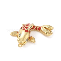 真鍮製エナメルペンダント  キュービックジルコニアの魚型チャーム付き  ラックめっき  カドミウムフリー＆鉛フリー  長持ちメッキ  18KGP本金メッキ  レッド  20x12x6.5mm  穴：0.8mm&nbsp;KK-B148-12G-01