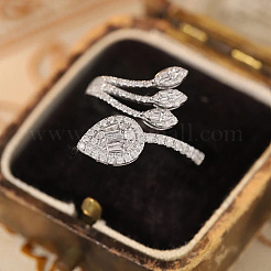 Brass Micro Pave Clear Cubic Zirconia Cuff Open Rings for Women&nbsp;WG0038D-01