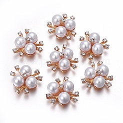合金カボション  アクリル模造パールとラインストーン付き  花  ゴールドカラー  ホワイト  20x10mm&nbsp;PALLOY-TAC0005-01G