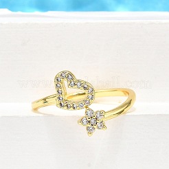 Brass Micro Pave Clear Cubic Zirconia Cuff Rings for Women&nbsp;RJEW-H247-01G