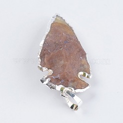 天然石ミックスストーンペンダント  真鍮パーツ  矢じり  32~47x19~22x6~11mm  穴：5x8mm&nbsp;G-L479-22