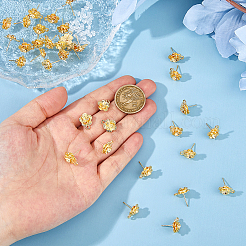 50個の合金スタッドピアスのパーツ  304ステンレス鋼ピン付き  花  100個のイヤーナット付き  ゴールドカラー  14x11mm  穴：1.8mm  ピン：0.7mm&nbsp;FIND-DC0007-50