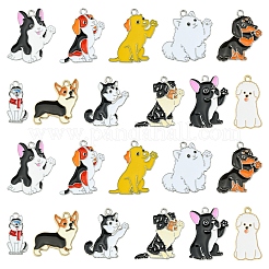 22 個 11 スタイル ラック メッキ合金エナメル ペンダント  カドミウムフリー＆鉛フリー  プラチナ  犬チャーム  ミックスカラー  20~28.5x10~26x1.5mm  穴：1.6~1.8mm  2個/スタイル&nbsp;FIND-FS0002-76