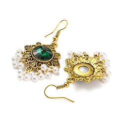 ボヘミアスタイル合金フラワージュエリーセット  アクリル イミテーション ターコイズ ビーズ ダングル イヤリング & よだれかけネックレス  アンティーク黄金  ネックレス: 470mm;イヤリング：56x27mm&nbsp;SJEW-H076-03AG