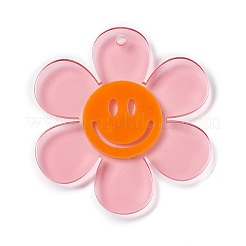 透明アクリルの大きなペンダント  笑顔チャーム付きひまわり  ピンク  55x50.5x6mm  穴：2.5mm&nbsp;OACR-P012-A03
