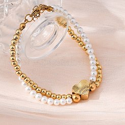 真鍮マルチ連ブレスレット  女性用ラインストーンチャームブレスレット  イオンプレーティング（ip）  18KGP本金メッキ  プラスチックパールと304ステンレススチールのカニカン付き  混合図形  7インチ(17.8cm)+34mmエクステンダー&nbsp;BJEW-M056-03G