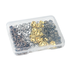 200 個 4 色 6 花びらチベット スタイル合金フラワー ビーズ キャップ  ミックスカラー  6x2mm  穴：1mm  50個/カラー&nbsp;TIBE-FS0001-03