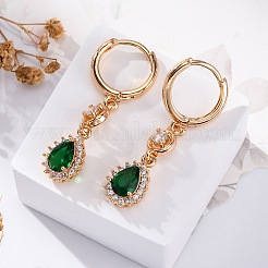 Brass Micro Pave Cubic Zirconia Leverback Earrings&nbsp;EJEW-K300-49G