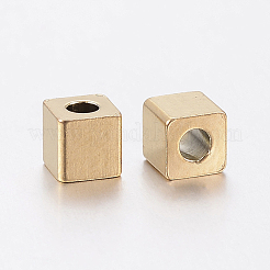 イオンプレーティング（IP）304ステンレスビーズ  キューブ  ゴールドカラー  4x4x4mm  穴：2mm&nbsp;STAS-F148-4x4-06G