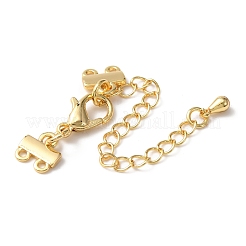 真鍮チェーンエクステンダー  カニカンとダブル連ネックレスレイヤリングクラスプを備えたエンドチェーン  18KGP本金メッキ  67mm&nbsp;FIND-WH0110-474A-G