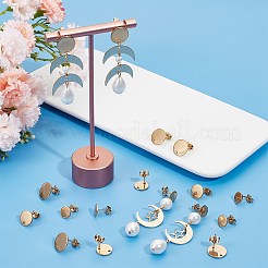 36個 3サイズ フラットラウンド イオンプレーティング(IP) 304ステンレススチール スタッドピアス金具  穴とイヤーナット付き  ゴールドカラー  8~12x1mm  穴：1.2~1.4mm  ピン：0.8mm  12pcs /サイズ&nbsp;STAS-SP0001-59G