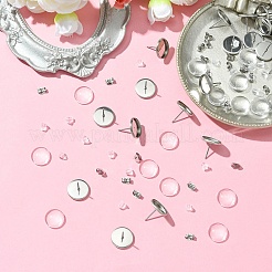 160Pcs 4 Styles Flat Round 304 Stainless Steel Stud Earring Settings with Transparent Glass Cabochons with 304 Stainless Steel Ear Nuts with Plastic Ear Nuts&nbsp;FIND-YW0005-37