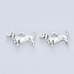 合金のチベット風チャーム  カドミウムフリー＆鉛フリー  犬  アンティークシルバー  10.5x19x2.5mm  穴：1.6mm&nbsp;X-TIBE-R316-071AS-RS