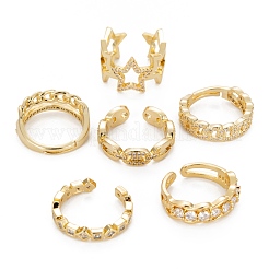 6Pcs 6 Styles Brass Micro Pave Cubic Zirconia Cuff Rings&nbsp;RJEW-LS0001-42G