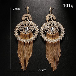 Brass Crystal Rhinestone Flat Round Tassel Stud Earrings&nbsp;FS-WG48573-01