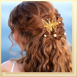 女性用合金ワニ口ヘアクリップ12個  蝶  ゴールドカラー  44x58x10.5mm&nbsp;OHAR-SP0001-06G