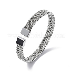 304 Stainless Steel Mesh Chain Shape Open Cuff Bangle for Women&nbsp;BJEW-C031-03