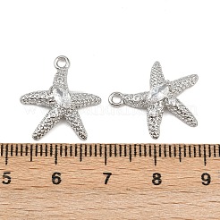 真鍮製マイクロパヴェキュービックジルコニアペンダント  ヒトデ  プラチナ  18.5x16.5x4mm  穴：1.6mm&nbsp;KK-K407-46B-P