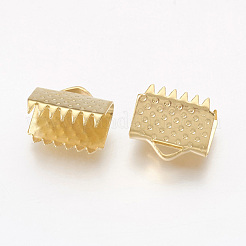 304ステンレススチールリボンカシメエンドパーツ  長方形  ゴールドカラー  9x10.5mm  穴：1x3mm&nbsp;STAS-G187-24G-10.5mm
