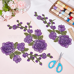 ポリエステル刺繍裁縫装飾品8個  diyの衣装アクセサリー  花  パープル  305x105x5.5mm&nbsp;DIY-HY0003-42C