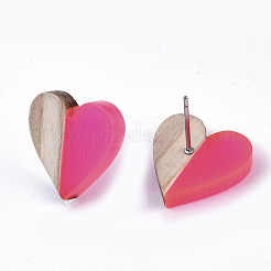 Transparent Resin & Wood Stud Earrings&nbsp;LS-EJEW-N017-002A-D06