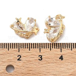 真鍮舗装キュービックジルコニアビーズ  星とハートの惑星  18KGP本金メッキ  透明  9x14x8mm  穴：1.5mm&nbsp;KK-A286-19G-01