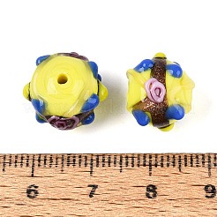 手作りゴールドパウダー入りランプワークビーズ  凹凸のあるランデル  きいろ  13~15x10.5~12.5mm  穴：1~1.5mm&nbsp;LAMP-N038-02D