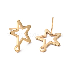 201 ステンレススチールスタッドピアス金具  水平ループと316ステンレススチールピン付き  スター  24KGP本金メッキ  15x13mm  穴：1.4mm  ピン：0.7mm&nbsp;STAS-K241-08G