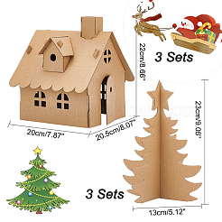 6セット2スタイルの未完成厚紙3Dパズル  クリスマスデコレーション用  こども 組み立て 絵画 おもちゃ  家と木  小麦  130~220x130~200x205~230mm  3セット/スタイル&nbsp;AJEW-NB0005-36