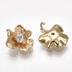 真鍮キュービックジルコニアチャーム  花  透明  18KGP本金メッキ  11.5x10x4.5mm  穴：1.5mm&nbsp;X-KK-S348-261