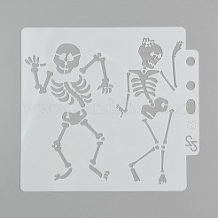大きなプラスチック製の再利用可能な描画絵画ステンシル テンプレート  スクラップブック、布地、タイル、床、家具、木材の塗装用  スカル模様  130x140x0.3mm  穴：7mmと7x12mm&nbsp;DIY-F053-25B