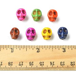 80個8色合成ターコイズビーズ  染め  ハロウィンの頭蓋骨  ミックスカラー  12x10x11mm  穴：1mm  10個/カラー&nbsp;TURQ-FS0001-08