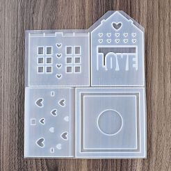 パッチワークハウス クリスマス DIY ペンダント デコレーション シリコン型  エポキシ樹脂工芸品作り  ホワイト  246x200x8.5mm  模様1: 121x85mm  模様2: 87x97mm  模様3: 110x110  模様4: 110x71mm&nbsp;DIY-M057-01C