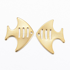 304ステンレススチールチャーム  魚  ゴールドカラー  15.5x20x1mm  穴：1mm&nbsp;STAS-H557-43G