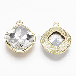 黄金は、合金チャームメッキ  ガラスラインストーン付き  菱形  透明  18x15x5mm  穴：1.4mm&nbsp;X-PALLOY-N154-03E
