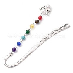Chakra Natural Tiger Eye & Malaysia Jade & Synthetic Citrine & Turquoise Beaded & Shell Pearls Angel Pendant Bookmark&nbsp;AJEW-JK00346