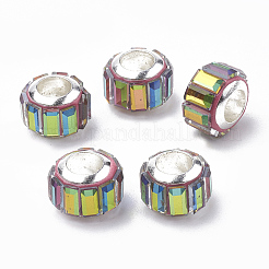 ガラスヨーロピアンビーズ  大穴ビーズ  真鍮コアと  多面カット  ロンデル  プラチナ  カラフル  9x7mm  穴：5mm&nbsp;GPDL-S039-02I