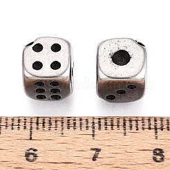 304ステンレススチールビーズ  サイコロ  アンティークシルバー  8x8x8mm  穴：1~1.4mm&nbsp;STAS-T072-117AS