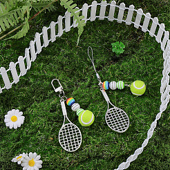2Pcs 2 Styles Tennis Plastic & Alloy Pendant Decorations&nbsp;HJEW-SP0001-69