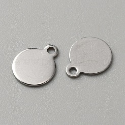 304ステンレススチールブランクチャーム  フラットラウンド  ステンレス鋼色  12.5x10x0.8mm  穴：1.5mm&nbsp;STAS-WH0022-89E-P