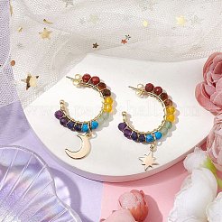 Moon & Star Chakra Faceted Round Gemstone Dangle Half Hoop Earrings&nbsp;EJEW-JE05898
