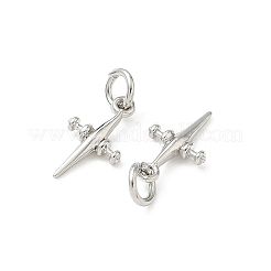 真鍮チャーム  ニッケルフリー  クロスチャーム  ラックめっき  長持ちメッキ  丸カン付き  プラチナ  14x8x2mm  穴：3mm&nbsp;KK-D386-08P